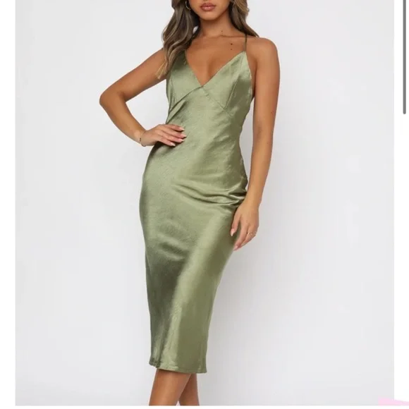 Field Of Dreams Midi Dress Khaki - Picture 1 of 6